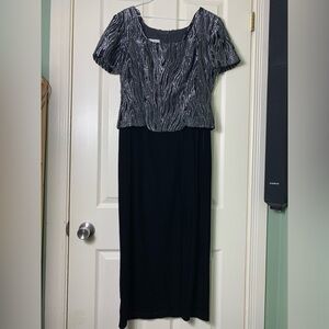 Joseph Ribkoff | Black Velvet Silver Metallic Short Sleeve Dress - 8